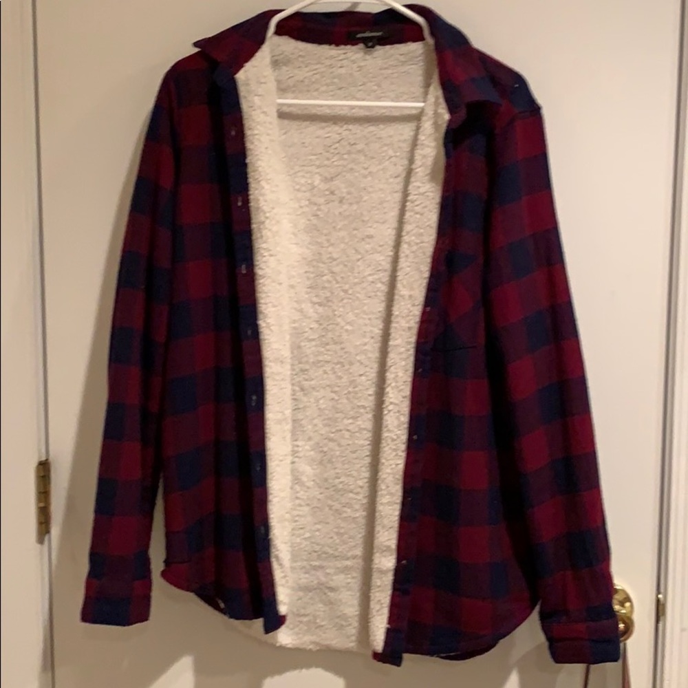 fuzzy lined plaid long sleeve